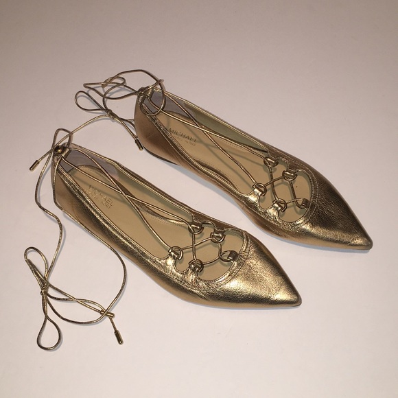 MICHAEL Michael Kors gold criss-cross strap flat - Picture 2 of 8